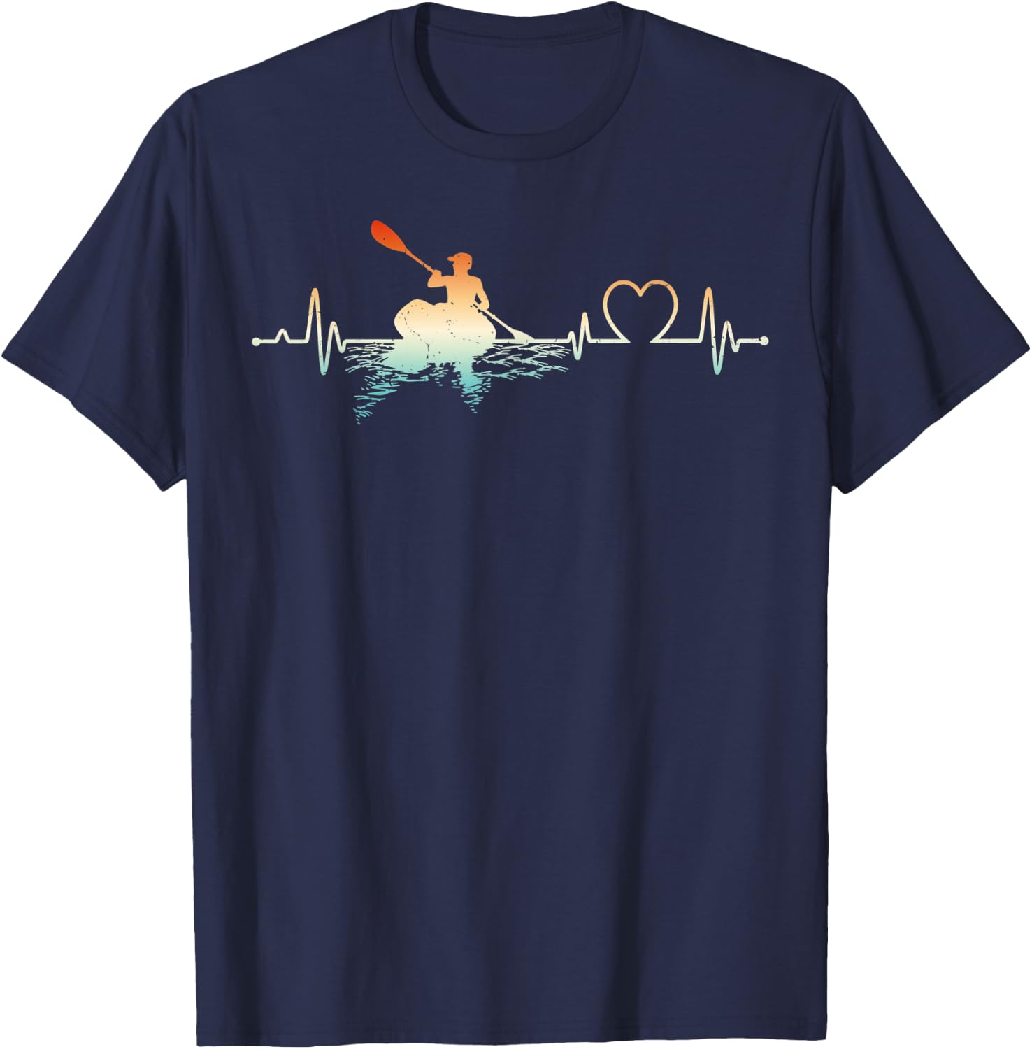 Funny Kayaking Lover Heartbeat Kayak Boat Kayaker T-Shirt - T-Shirt | Navy