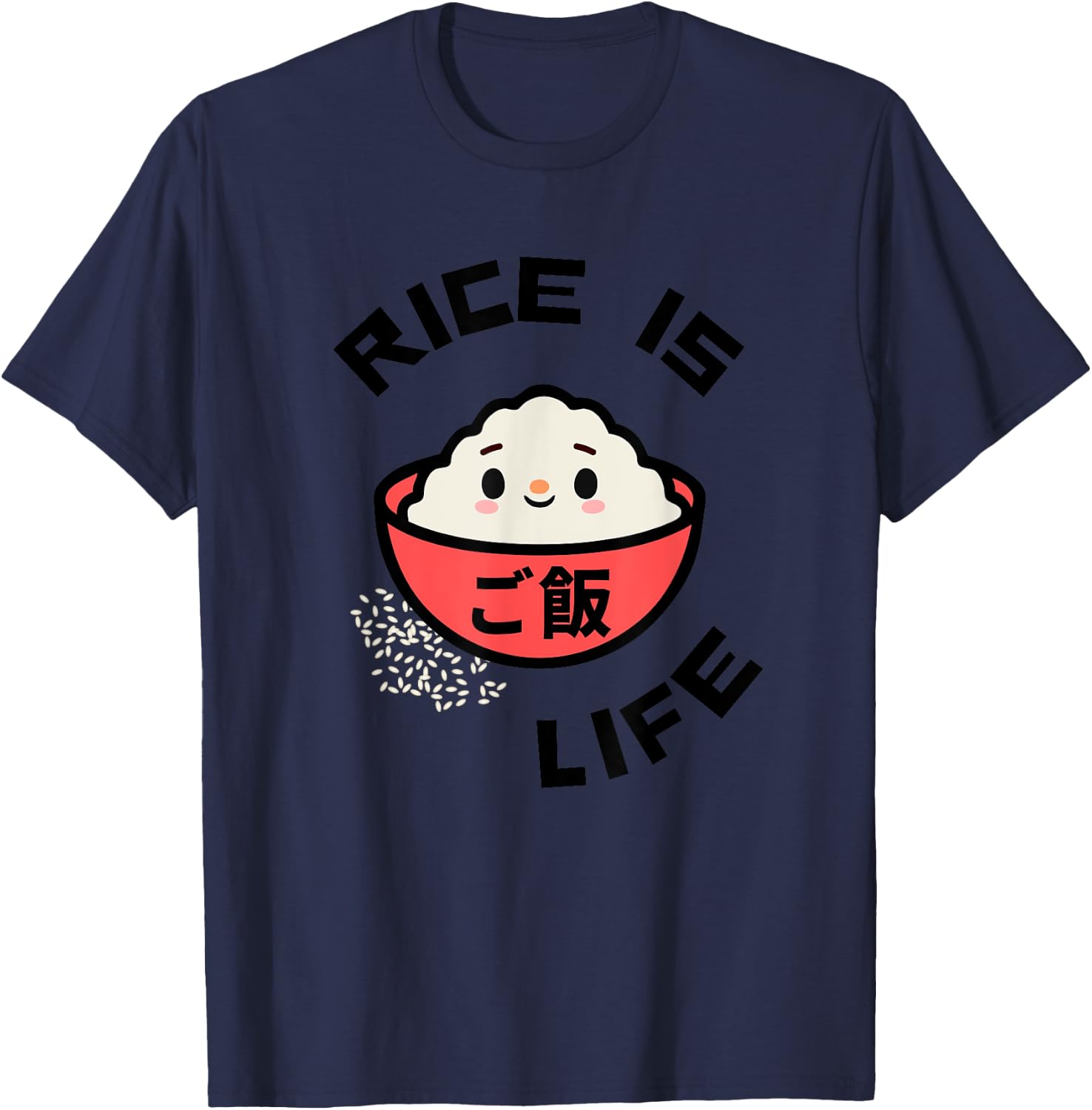 Rice is Life Red Rice Bowl Asian Food Gohan Rice T-Shirt - T-Shirt | Navy