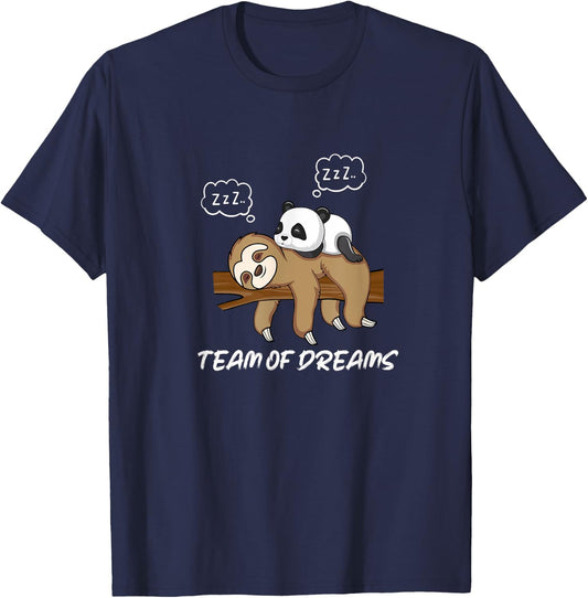 Little Panda Sleeping on Sloth Snoring Team T-Shirt - T-Shirt | Navy