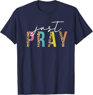 Just Pray Christian Faith Jesus God Lover Leopard Print T-Shirt - T-Shirt | Navy