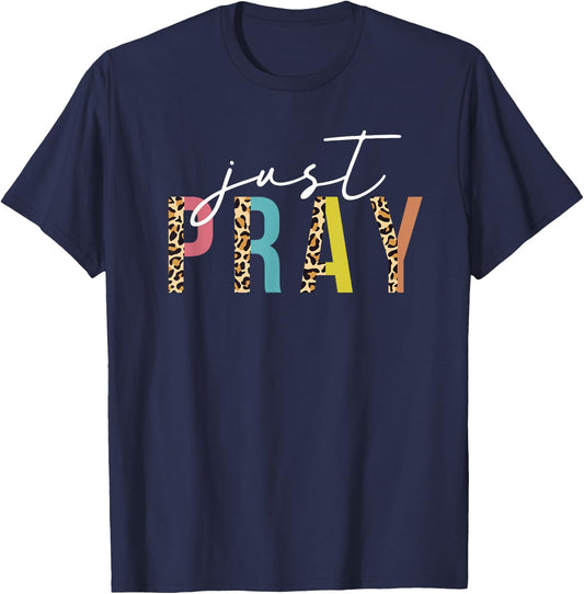 Just Pray Christian Faith Jesus God Lover Leopard Print T-Shirt - T-Shirt | Navy