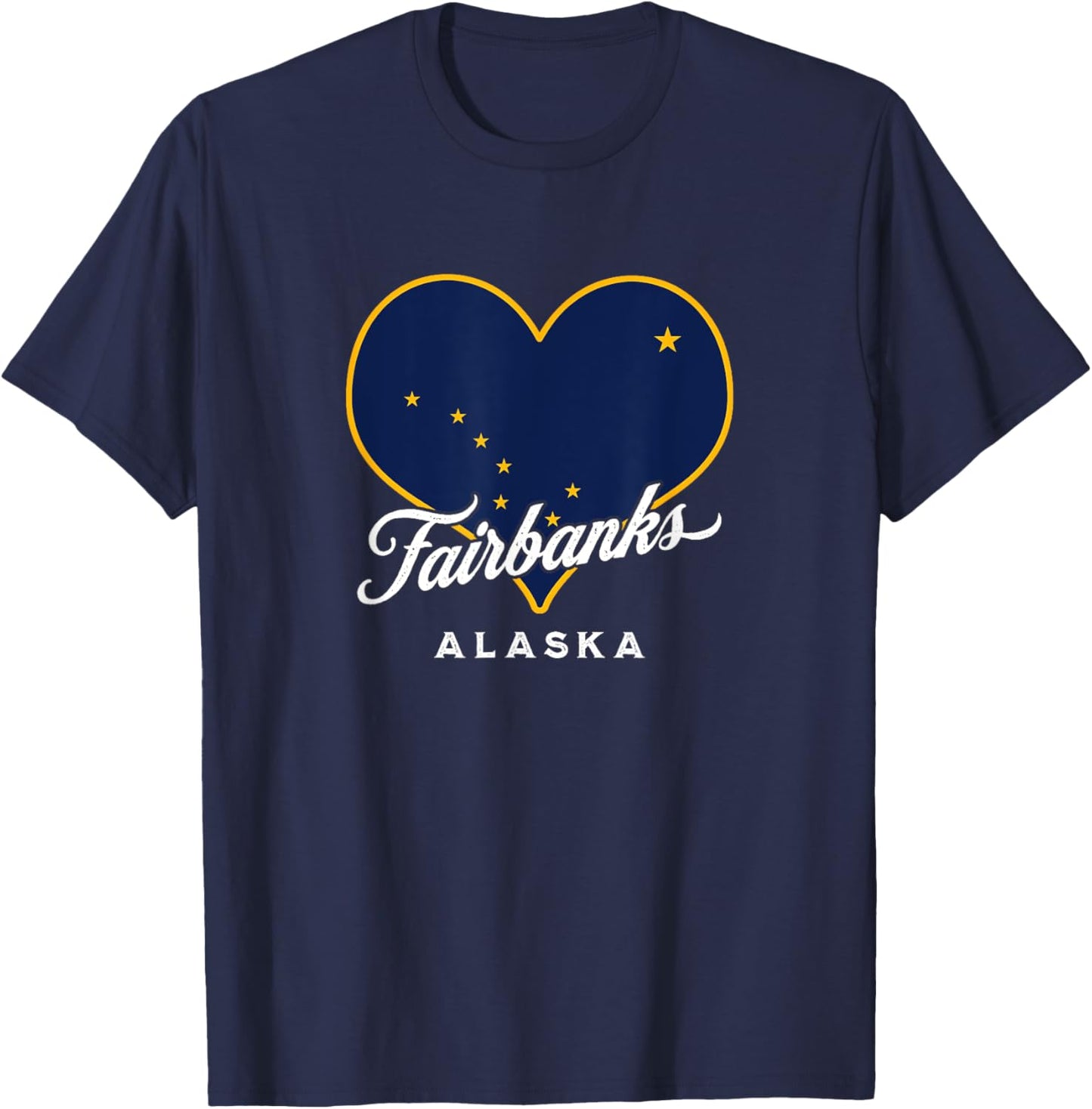 Fairbanks Alaska USA State Flag in Heart Big Dipper Souvenir T-Shirt - T-Shirt | Navy