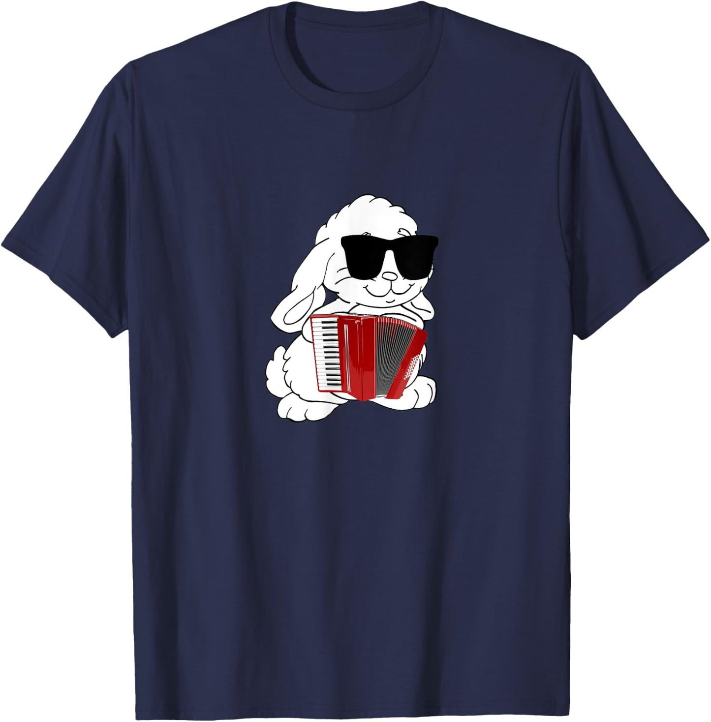 Funny Rabbit Wearing Sunglasses Playing Accordion T-Shirt - T-Shirt | Navy