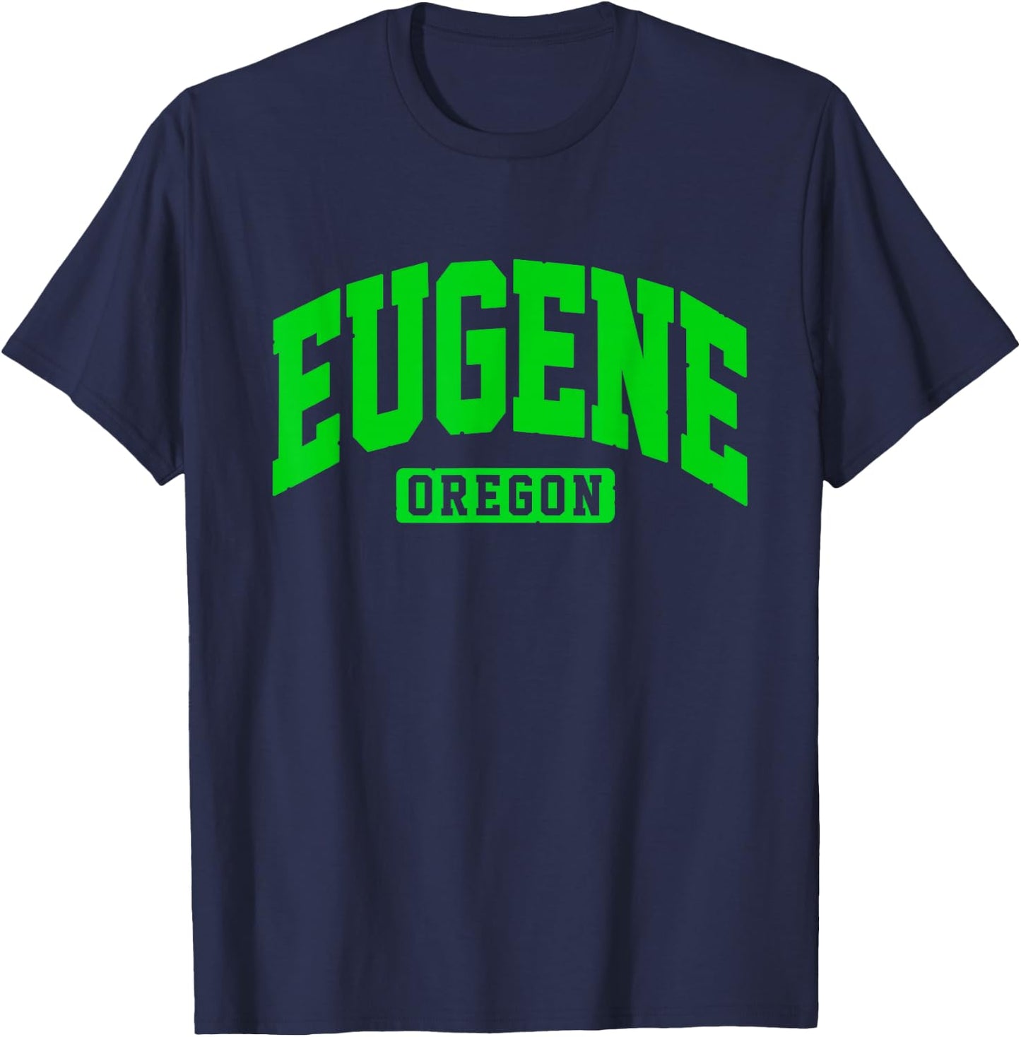 Eugene Oregon Green Block Athletic College Sports Team Style T-Shirt - T-Shirt | Navy
