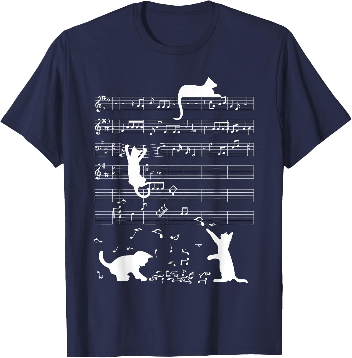 Cute Cat Kitty Playing Music Clef Piano Musician Art T-Shirt - T-Shirt | Navy