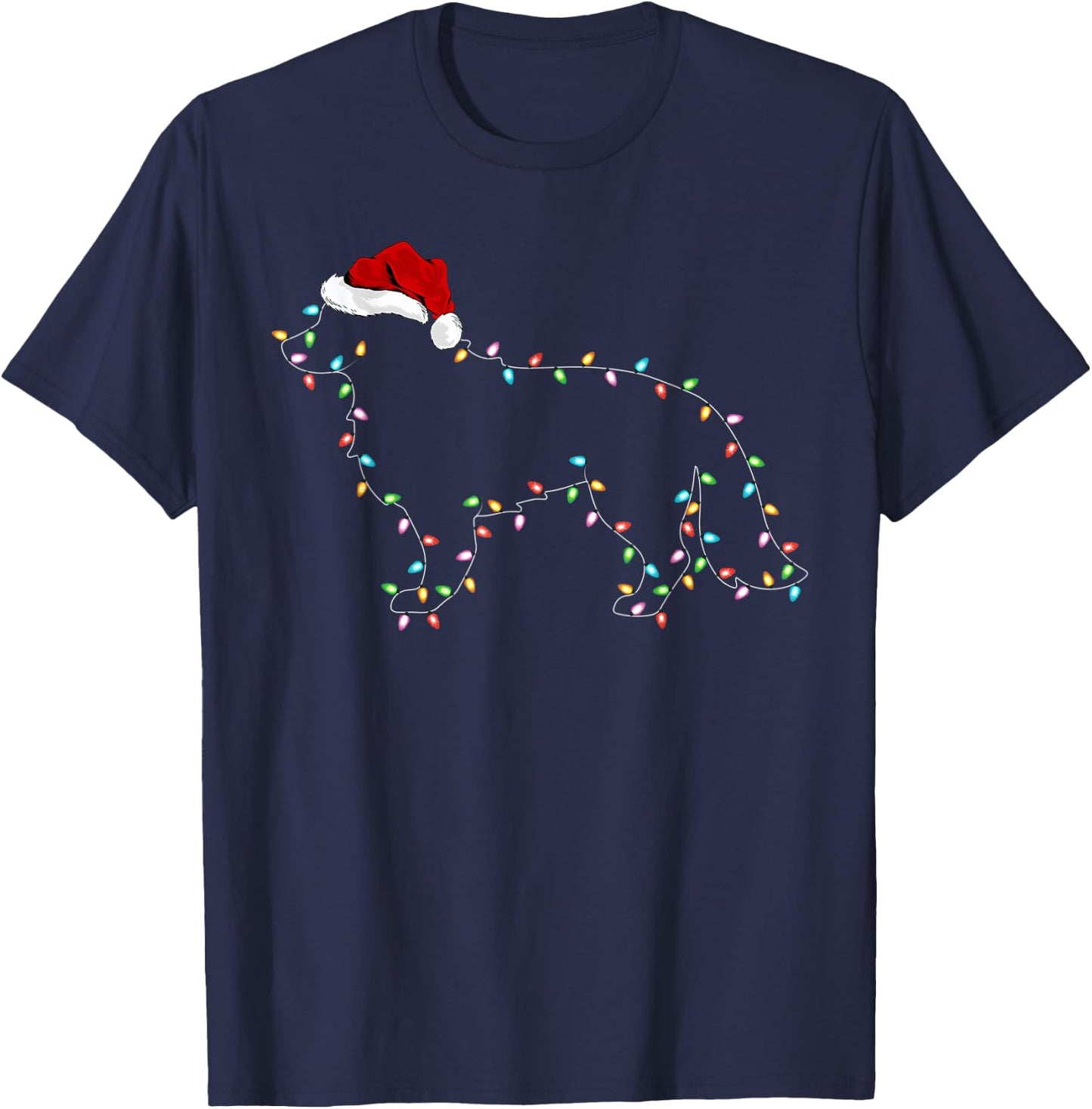 Funny Xmas Lighting Santa Hat Border Collie Dog Christmas Women Kids T-Shirt - T-Shirt | Navy