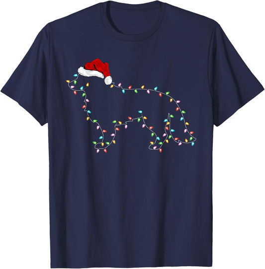 Funny Xmas Lighting Santa Hat Border Collie Dog Christmas Women Kids T-Shirt - T-Shirt | Navy
