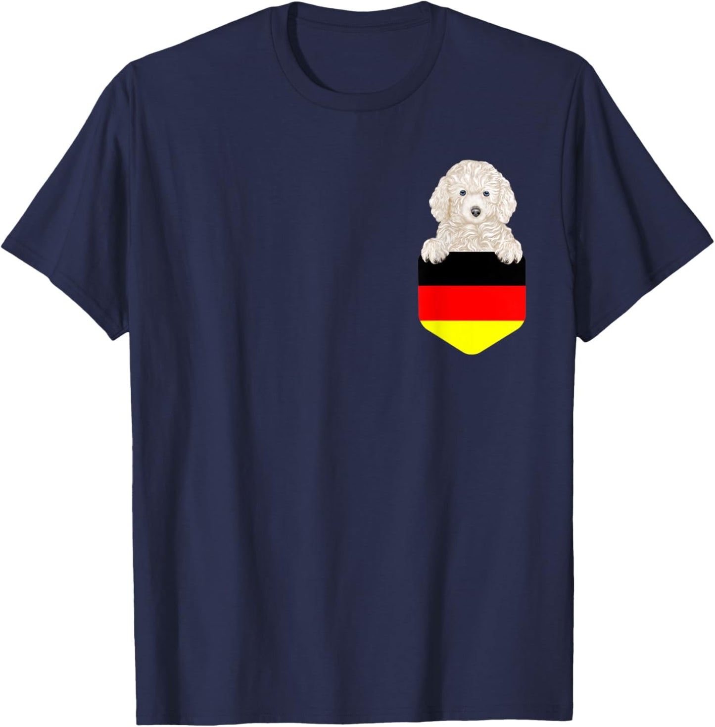 Germany Flag White Poodle Dog In Pocket T-Shirt - T-Shirt | Navy