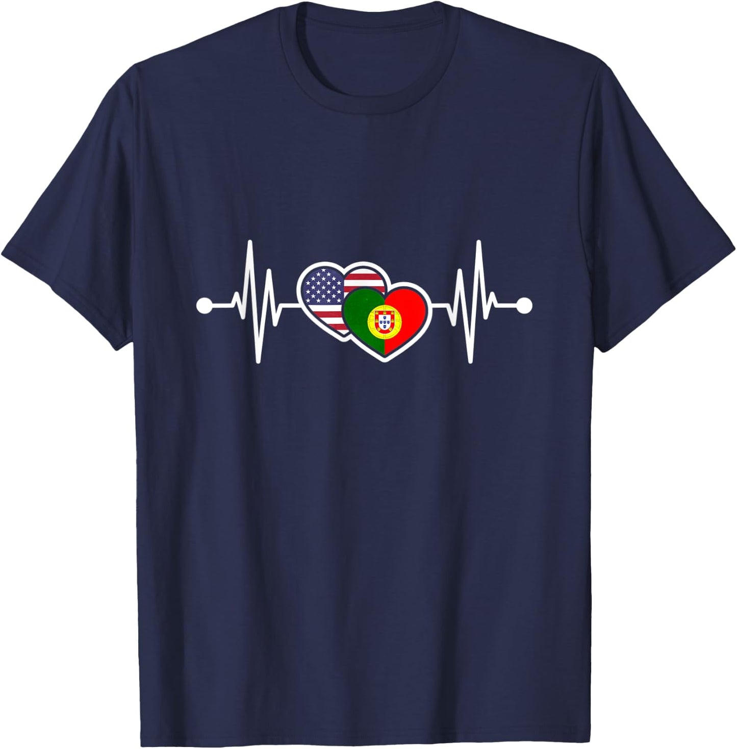 USA Heart Portugal Heartbeat Flag T-Shirt - T-Shirt | Navy