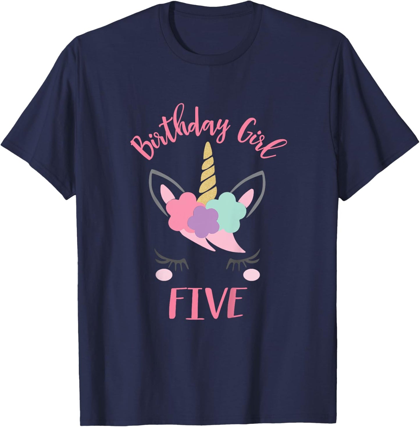 5th Birthday Shirt Girl Unicorn Fifth Birthday Outfit T-Shirt - T-Shirt | Navy