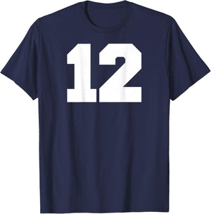 Number 12 Sports Jersey Player #12 Fan BACK PRINT Varsity T-Shirt - T-Shirt | Navy