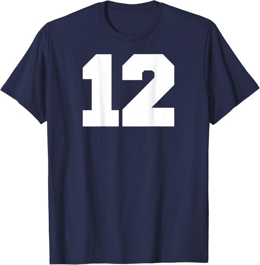 Number 12 Sports Jersey Player #12 Fan BACK PRINT Varsity T-Shirt - T-Shirt | Navy