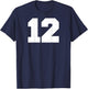 Number 12 Sports Jersey Player #12 Fan BACK PRINT Varsity T-Shirt - T-Shirt | Navy