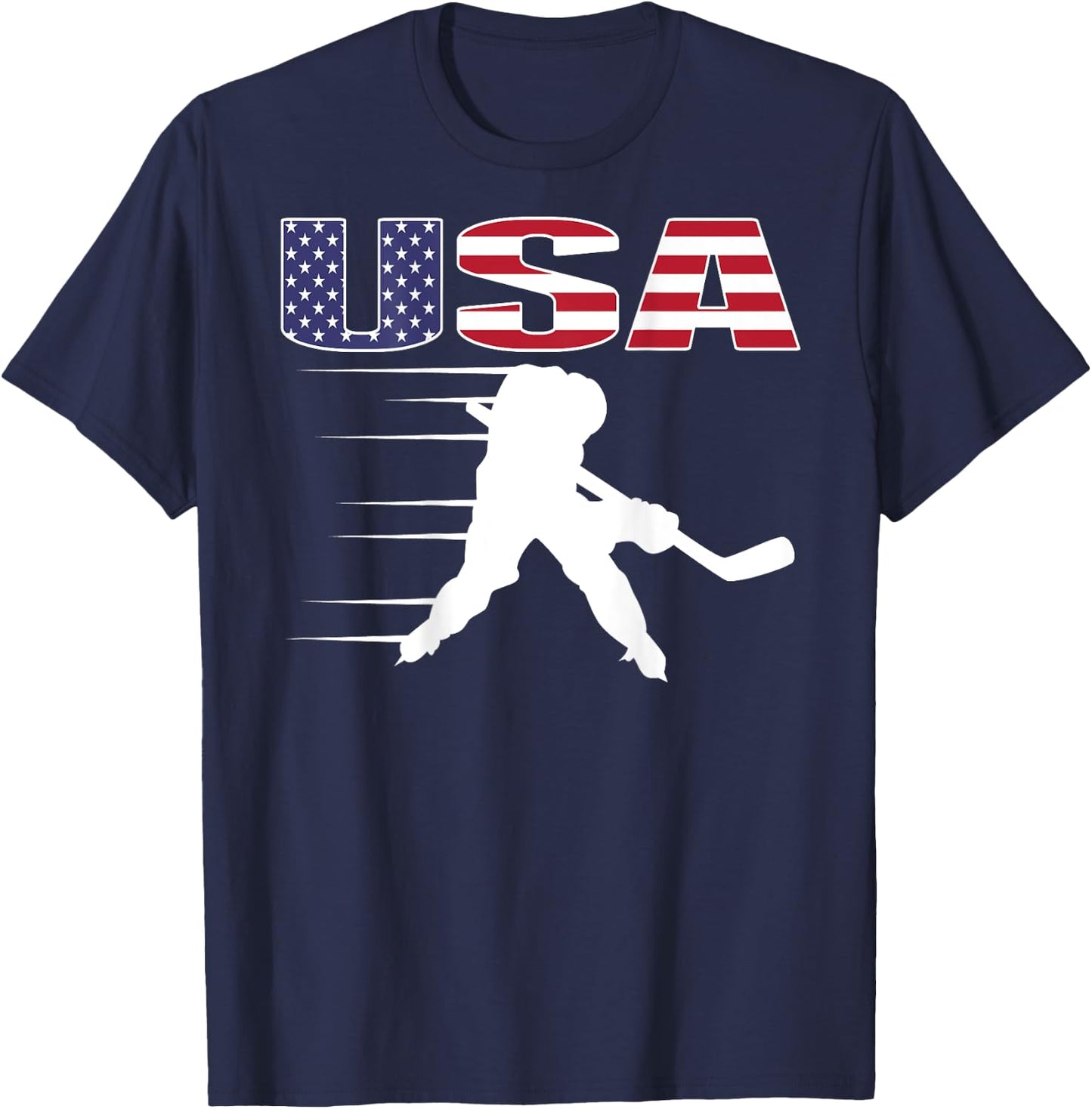 America Ice Hockey Lovers Jersey - USA Flag Hockey Team Fans Women Kids Men T-Shirt - T-Shirt | Navy