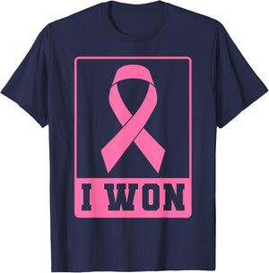 I Won Breast Cancer Awareness Pink Ribbon T-Shirt - T-Shirt | Navy