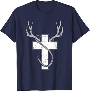 Cool Religious Hunter Outdoor Fishermen Adventure Funny Christian Hunting Fishing Lover Gift T-Shirt - T-Shirt | Navy