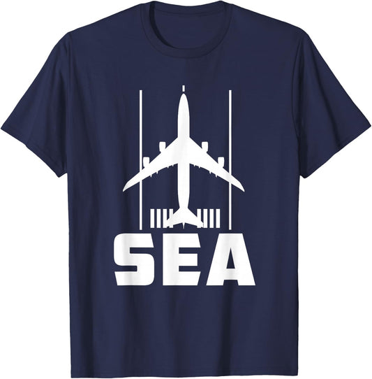 SEA Seattle Tacoma Intl'l Airport B747 Jumbo Jet T-Shirt - T-Shirt | Navy