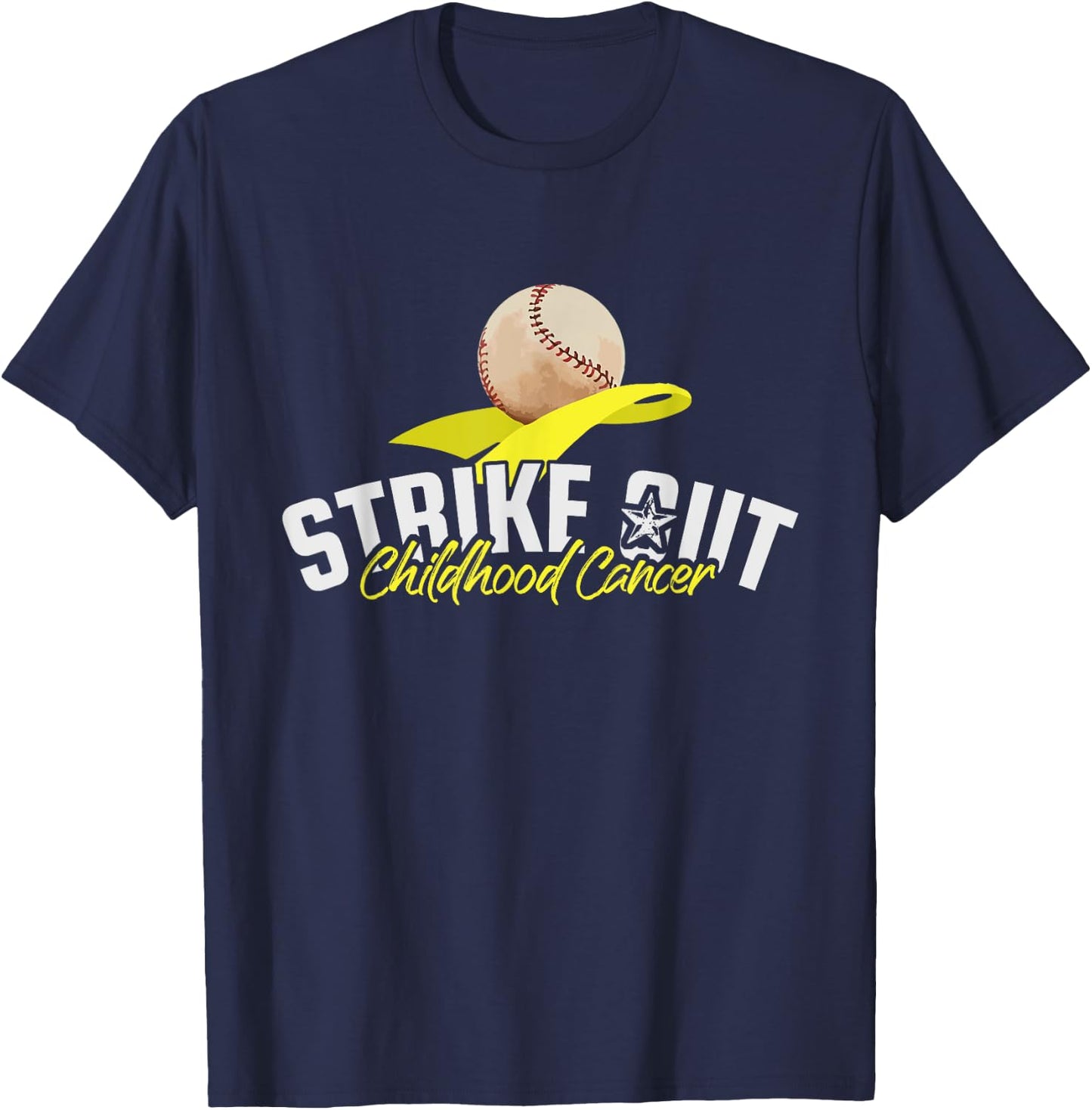 Strike Out Childhood Cancer Awareness Gold Ribbon Gift T-Shirt - T-Shirt | Navy