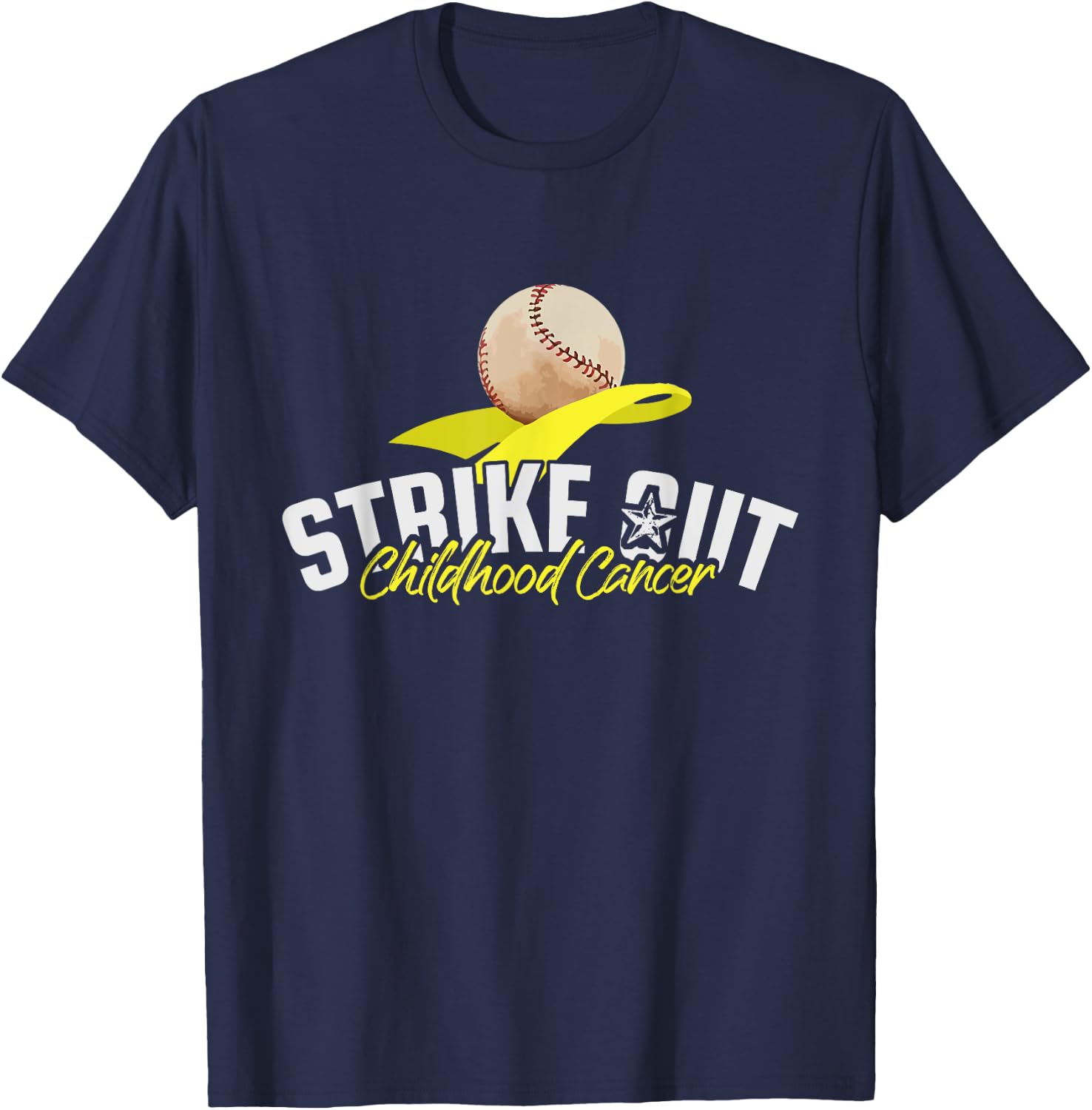 Strike Out Childhood Cancer Awareness Gold Ribbon Gift T-Shirt - T-Shirt | Navy