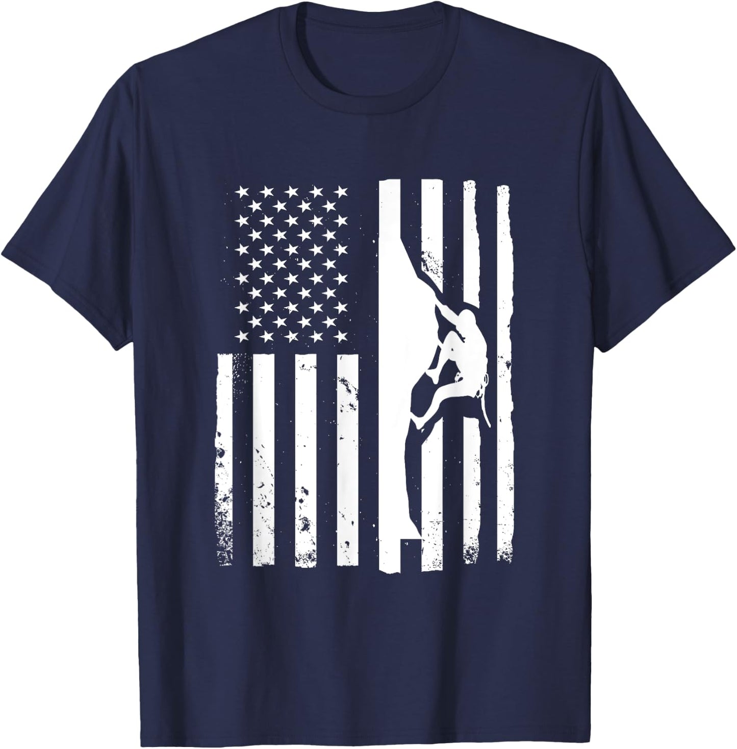 USA Flag Graphic Rock Climber Bouldering Mountaineering T-Shirt - T-Shirt | Navy