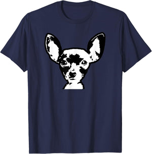 Chihuahua Shirt Black & White Dog Art Face Women Girls Kids T-Shirt - T-Shirt | Navy