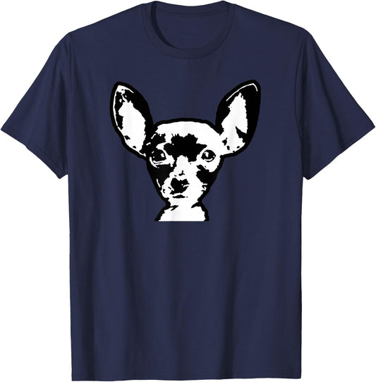 Chihuahua Shirt Black & White Dog Art Face Women Girls Kids T-Shirt - T-Shirt | Navy