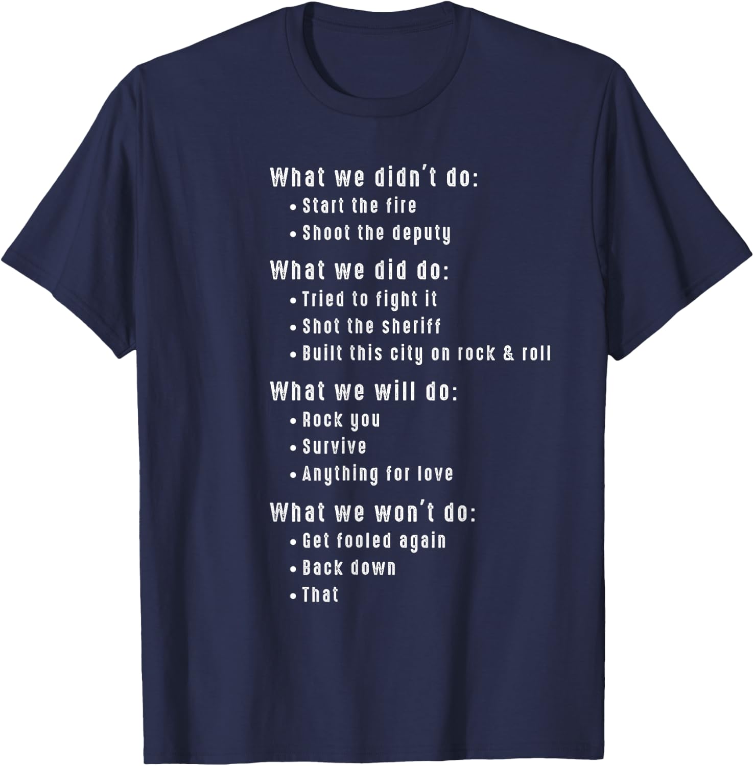 Funny 80s Rock Songs Music Lyrics Eighties 70s Rocker T-Shirt - T-Shirt | Navy