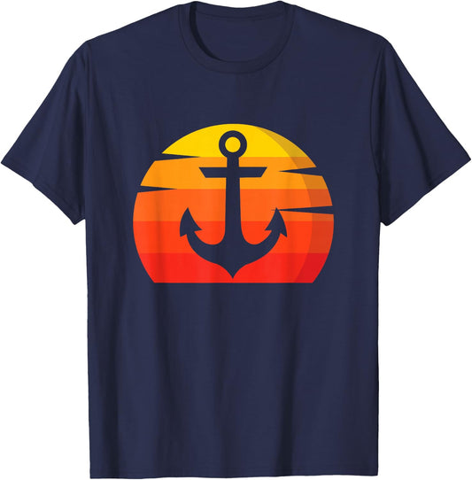 Anchor Sunset Captain Anchor Boat Sail Maritime Anchor T-Shirt - T-Shirt | Navy