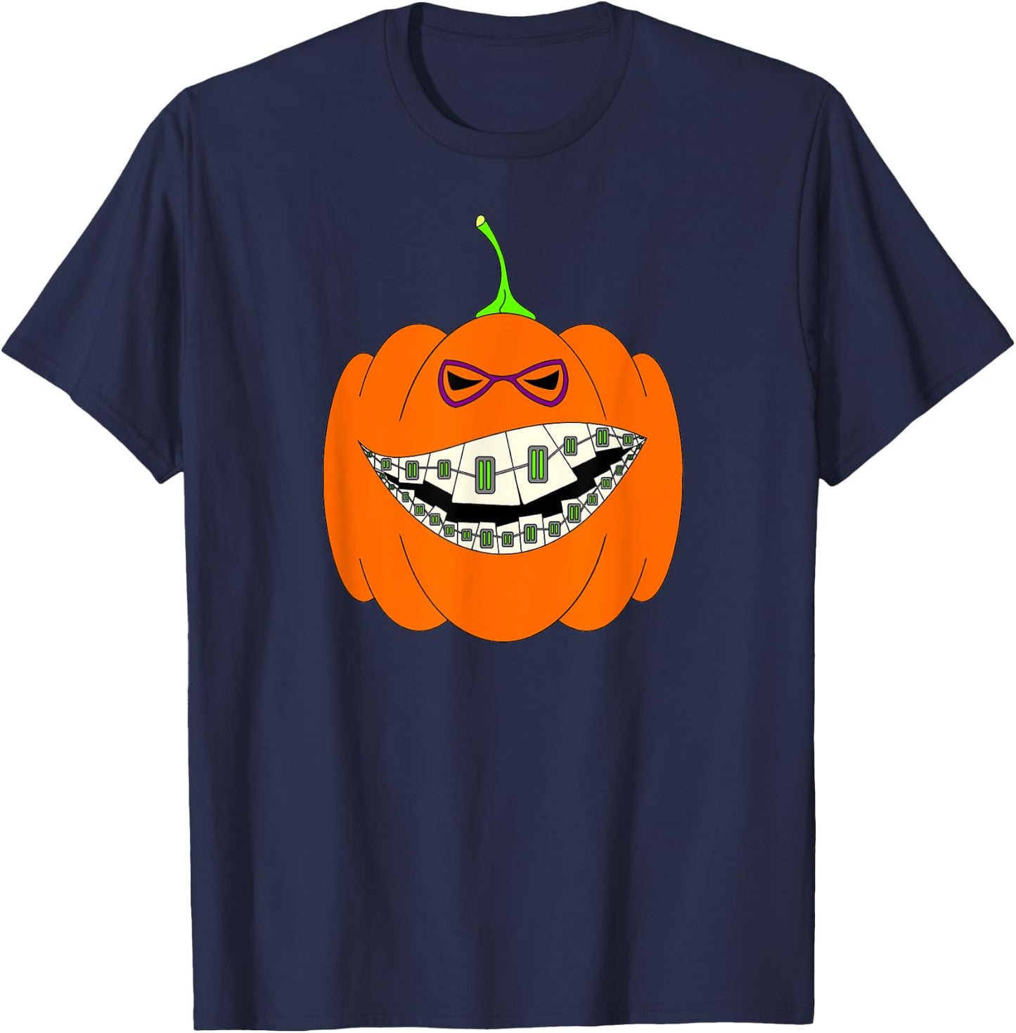 Halloween Pumpkin Braces Orthodontics Horror Dentist T-Shirt - T-Shirt | Navy