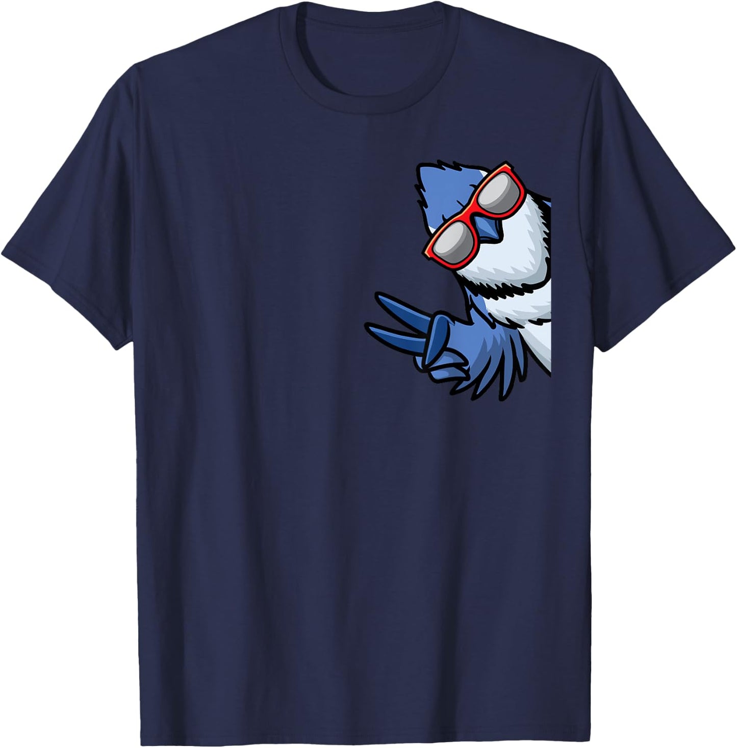 Blue Jay Bird Cyanocitta Cristata From Side With Sunglasses T-Shirt - T-Shirt | Navy