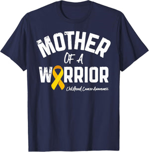 Mother Of A Warrior Childhood Cancer Awareness Mom Mama Gift T-Shirt - T-Shirt | Navy