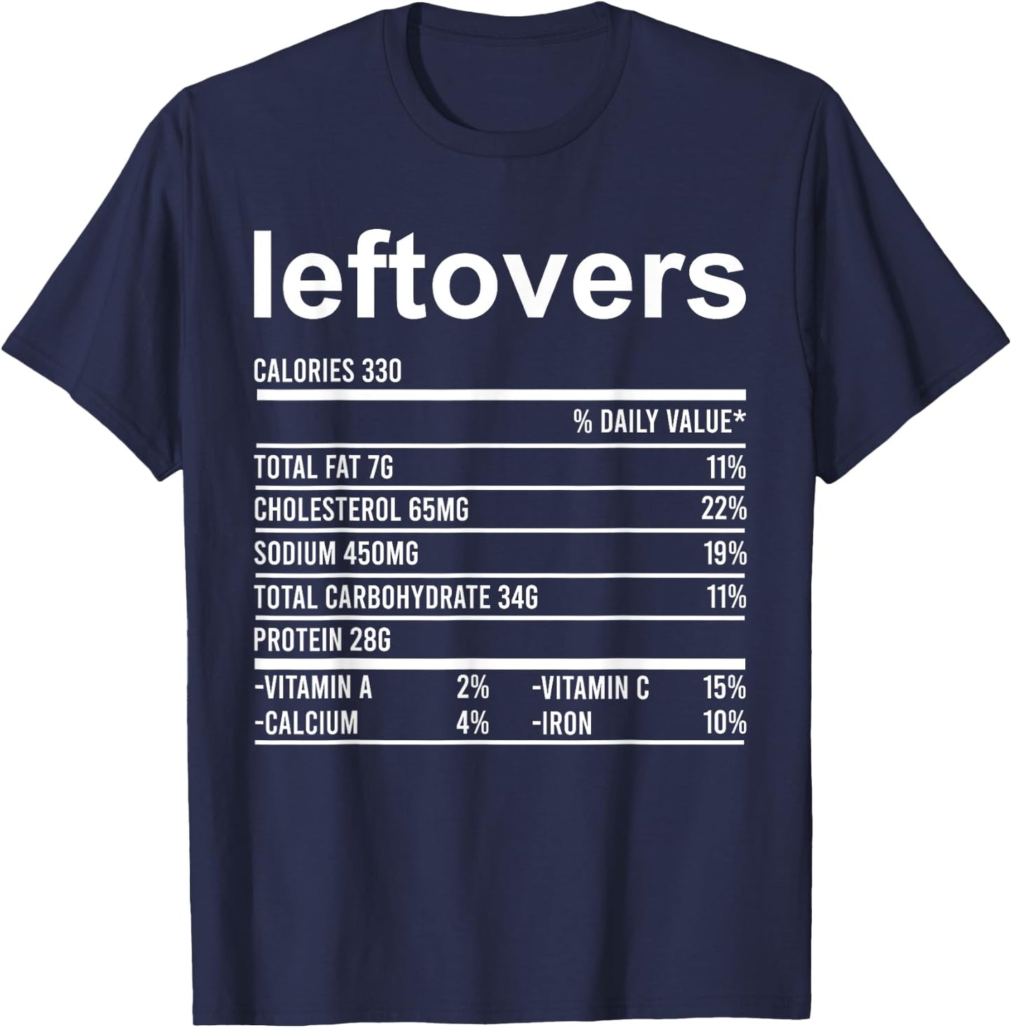 Funny Thanksgiving Food Apparel, Leftovers Nutrition Facts T-Shirt - T-Shirt | Navy