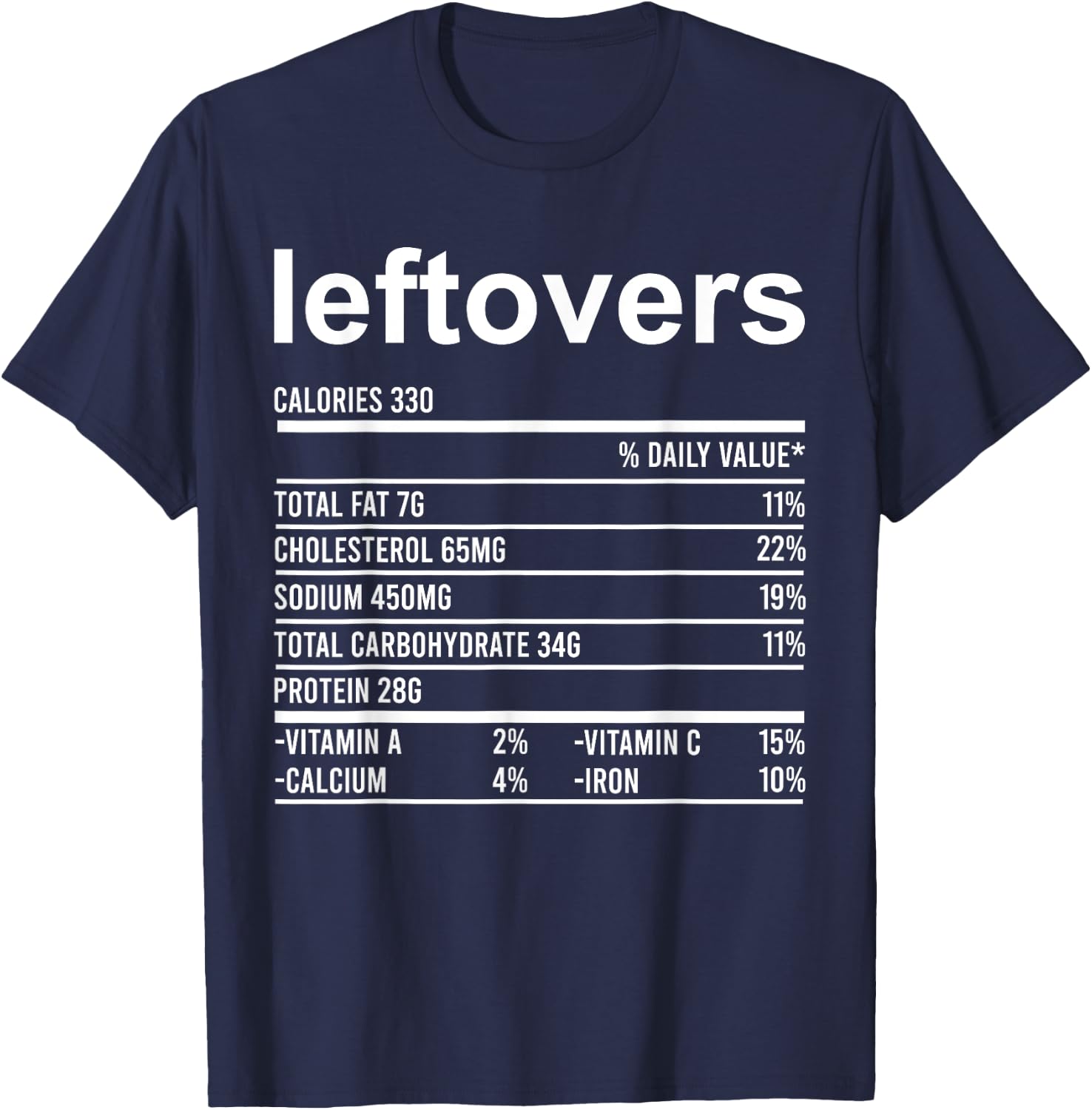 Funny Thanksgiving Food Apparel, Leftovers Nutrition Facts T-Shirt - T-Shirt | Navy