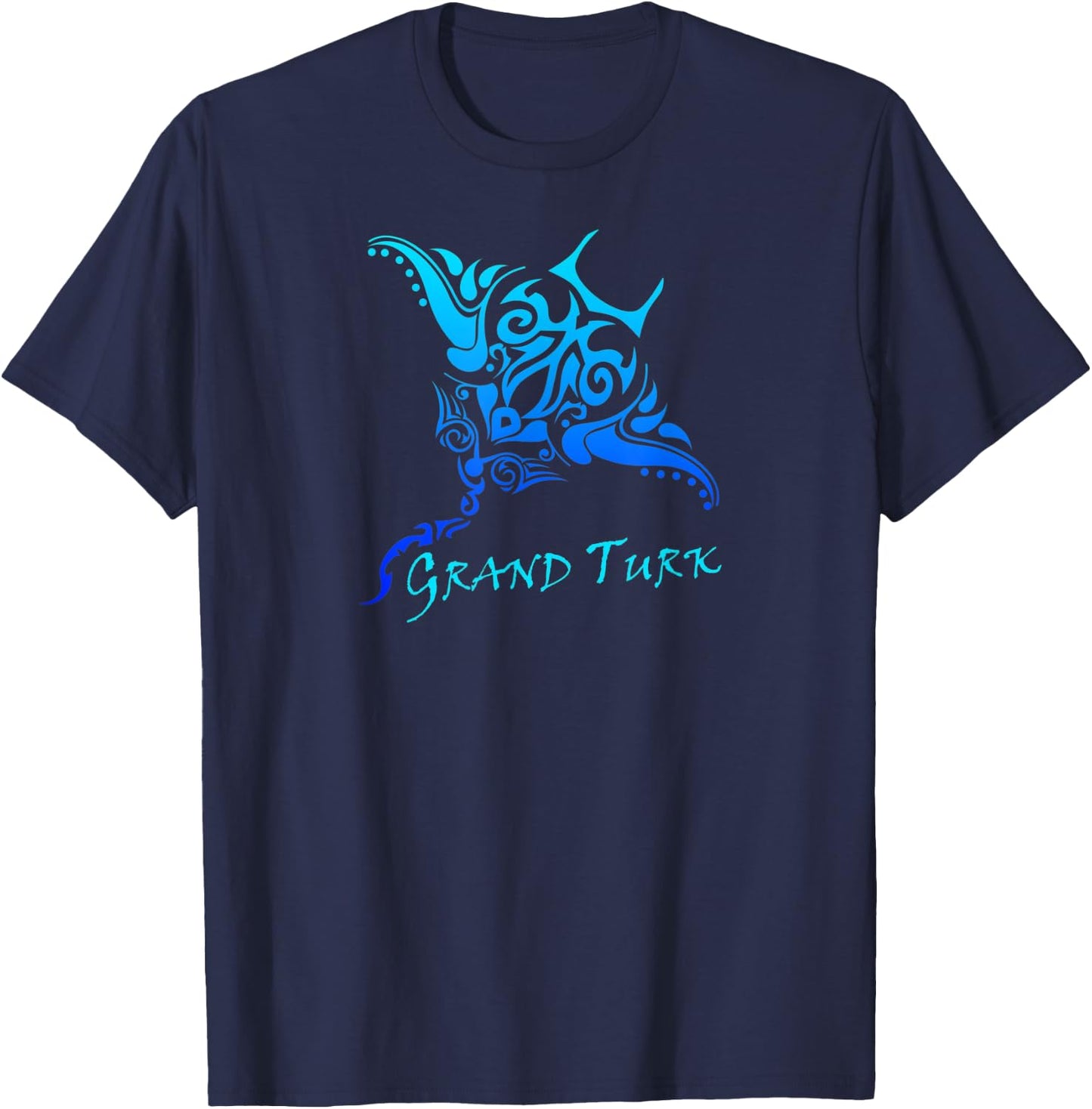 Grand Turk, Turks & Caicos Vintage Tribal Manta Ray Vacation T-Shirt - T-Shirt | Navy