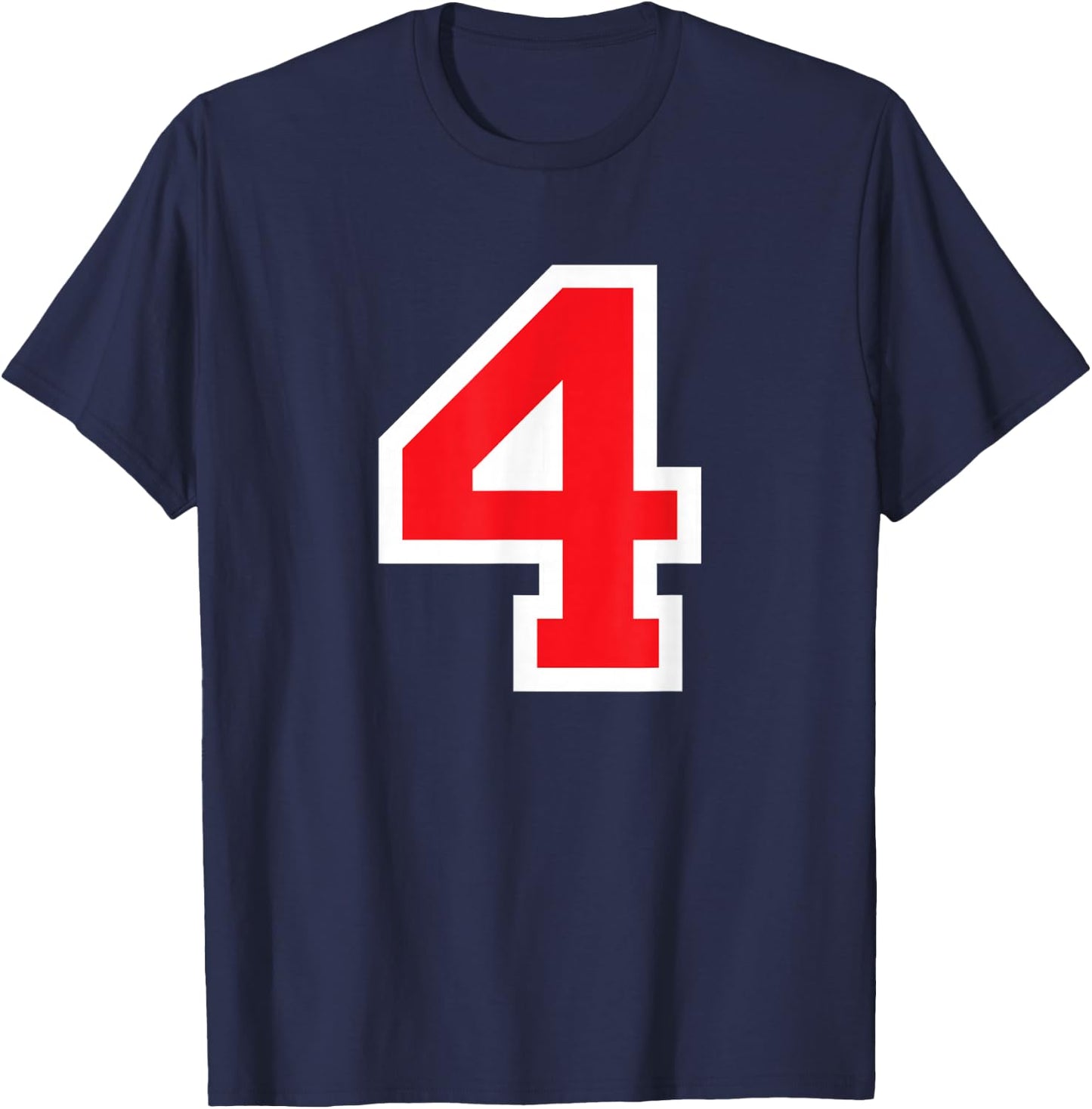 Jersey Uniform Number #4 Red Team Block Lettering, 4th Place T-Shirt - T-Shirt | Navy