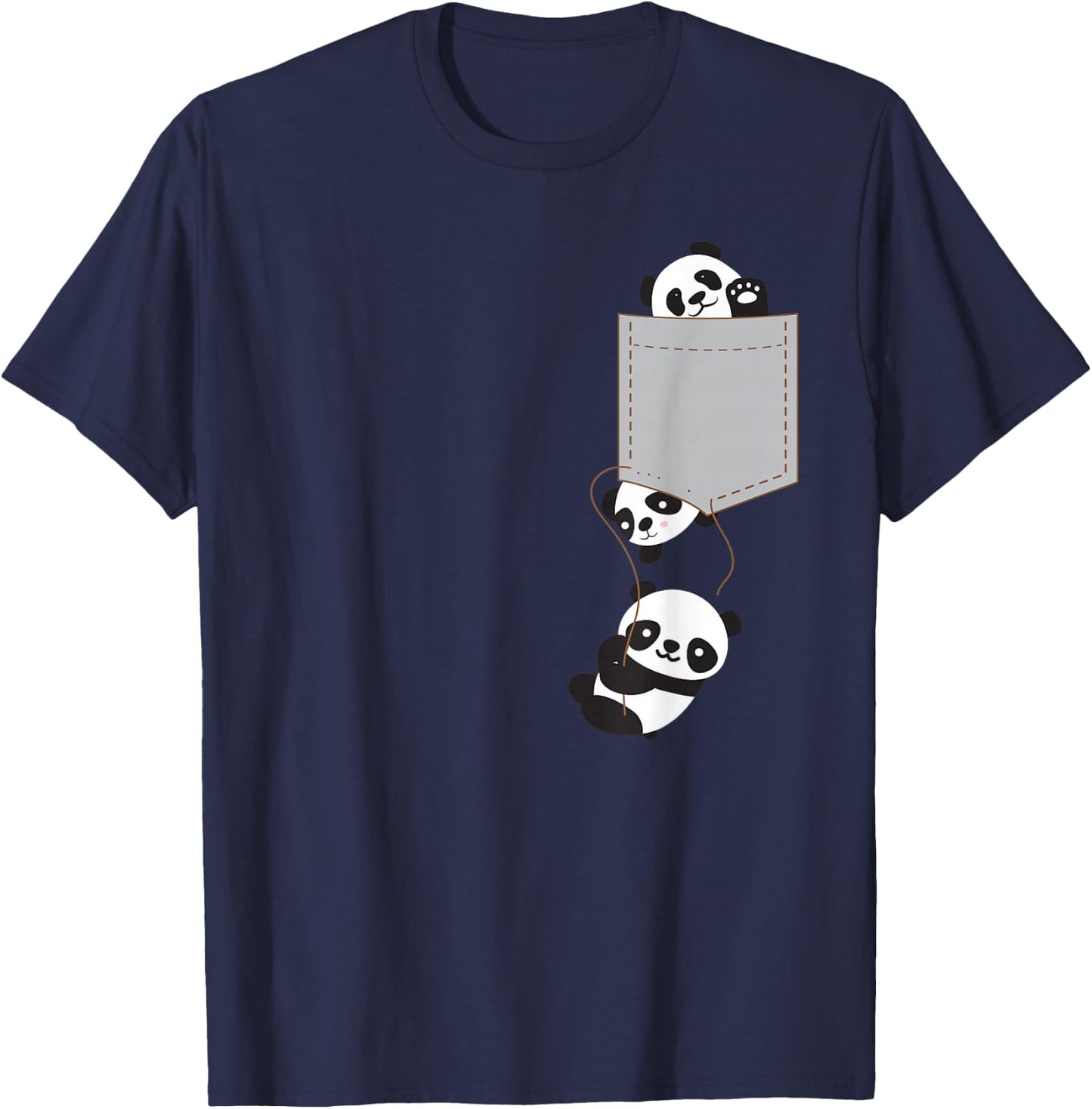 Cute Kawaii Baby Pandas In Pocket T-Shirt - T-Shirt | Navy