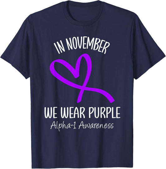 Heart Purple Alpha-1 Antitrypsin Deficiency Awareness Month T-Shirt - T-Shirt | Navy