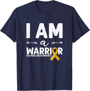 I Am A Warrior - Golden Ribbon Childhood Cancer Awareness T-Shirt - T-Shirt | Navy