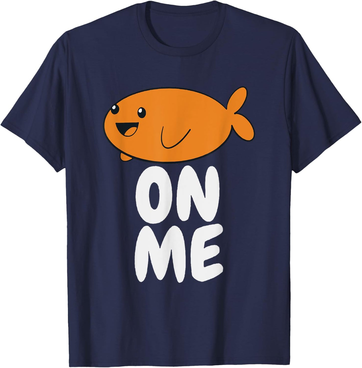 Gift Kids Fish On Me -Kids Black Cartoon Fish Small T-Shirt - T-Shirt | Navy