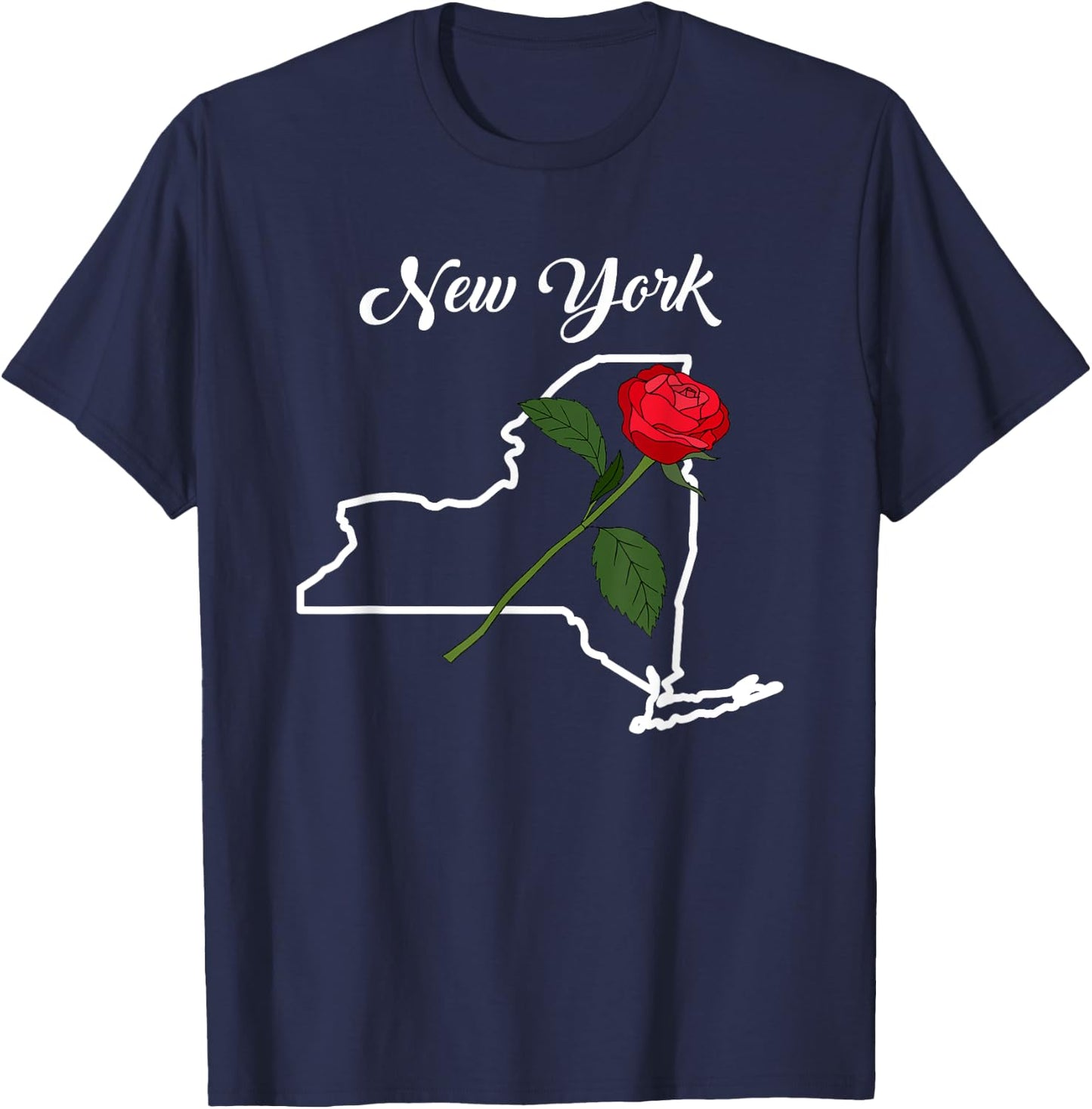 New York State Rose Flower T-Shirt - T-Shirt | Navy