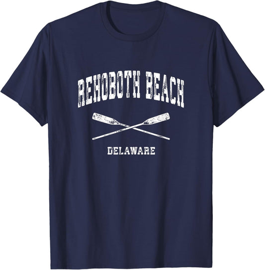 Rehoboth Beach Delaware Vintage Nautical Crossed Oars Women Girls Kids T-Shirt - T-Shirt | Navy