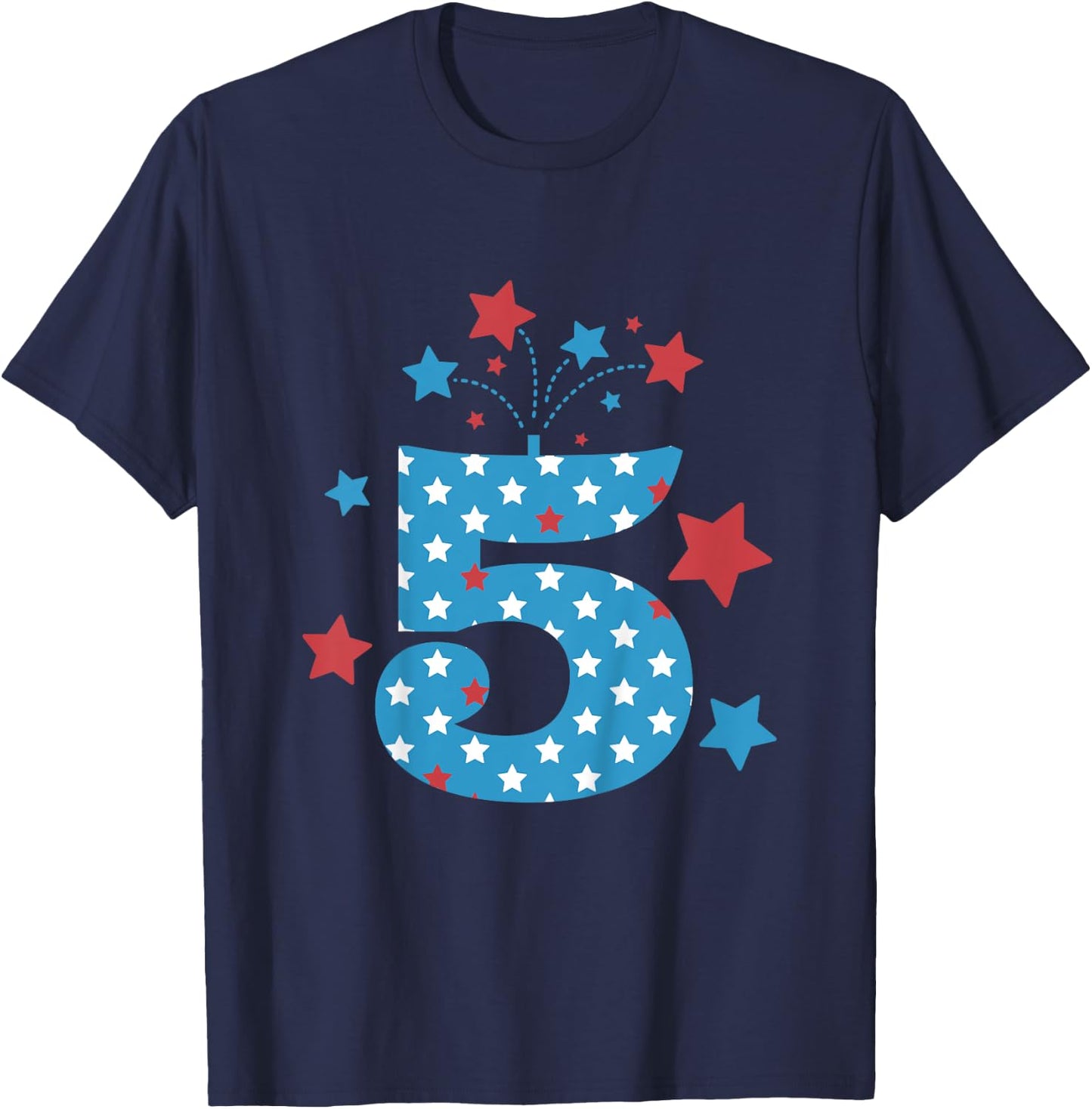 Red, White and Five - 5th Birthday Patriotic Firecrackers T-Shirt - T-Shirt | Navy