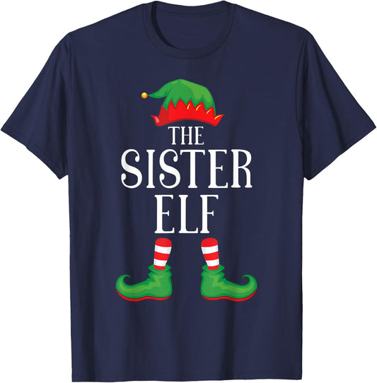 Sister Elf Matching Group Xmas Funny Family Christmas T-Shirt - T-Shirt | Navy