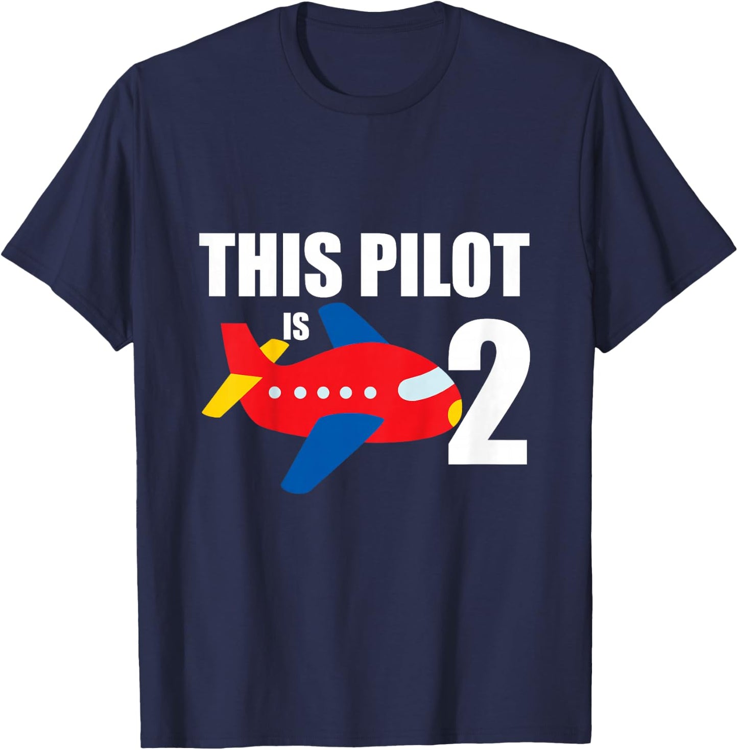Kids Airplane 2nd Birthday 2 Years Old Toddler Boys Pilot Plane T-Shirt - T-Shirt | Navy