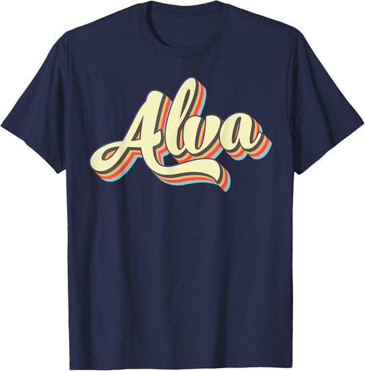 Alva Retro Art Baseball Font Vintage T-Shirt - T-Shirt | Navy