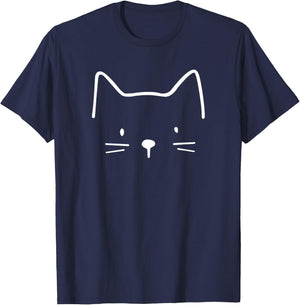 Minimalist Cat Mom Cat Dad Gifts Men Kids Women Funny Cat T-Shirt - T-Shirt | Navy
