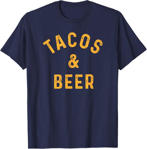 Tacos & Beer Funny Beer Drinker Taco Lover Saying Slogan T-Shirt - T-Shirt | Navy