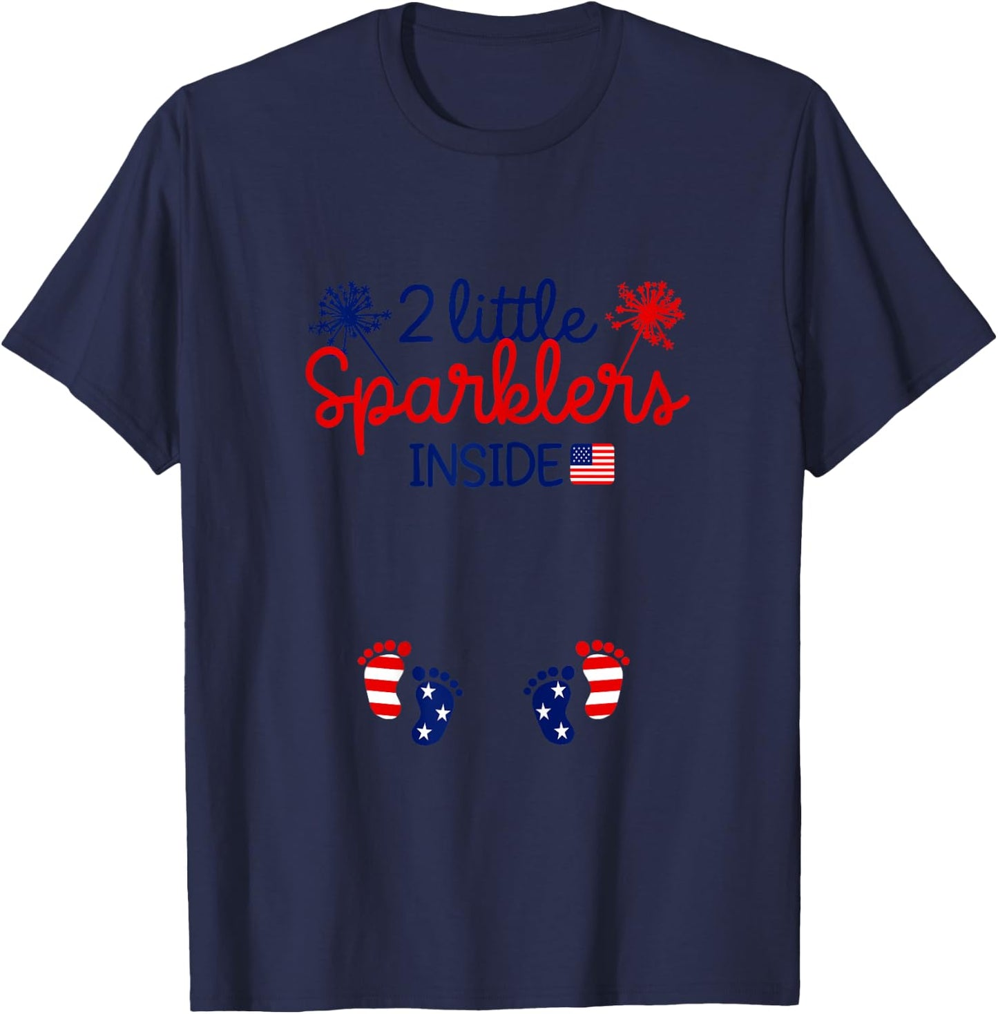 Twin Pregnancy 4th of July Pregnant Mom Baby Announcement T-Shirt - T-Shirt | Navy