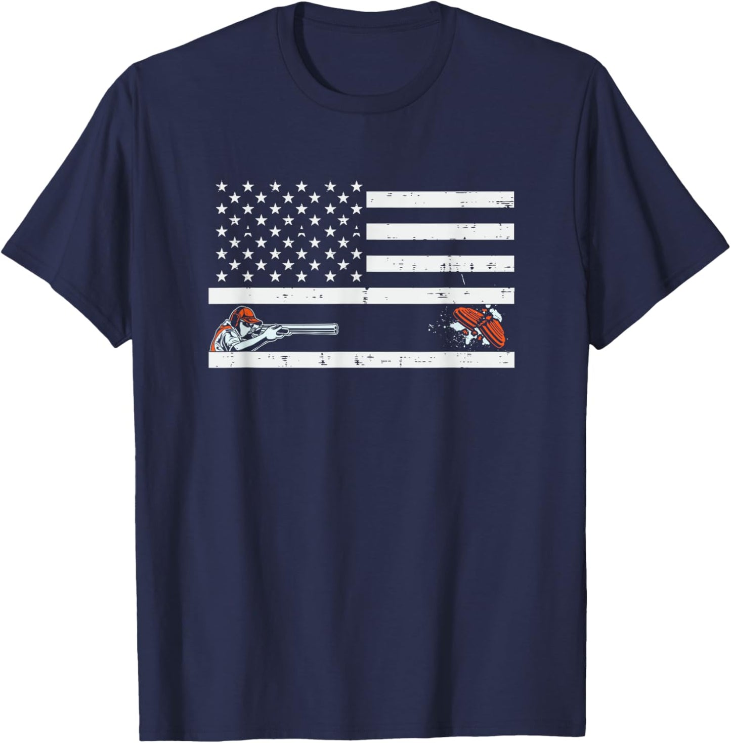 Proud American Skeet Trap Clay Shotgun Shooting - USA Flag Women Men T-Shirt - T-Shirt | Navy