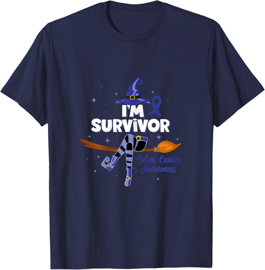 Witch I'm a Survivor Colon Cancer Spooky Halloween T-Shirt - T-Shirt | Navy